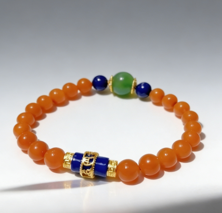 D91 Bead Bracelet: Red Agate Six-Character Mantra